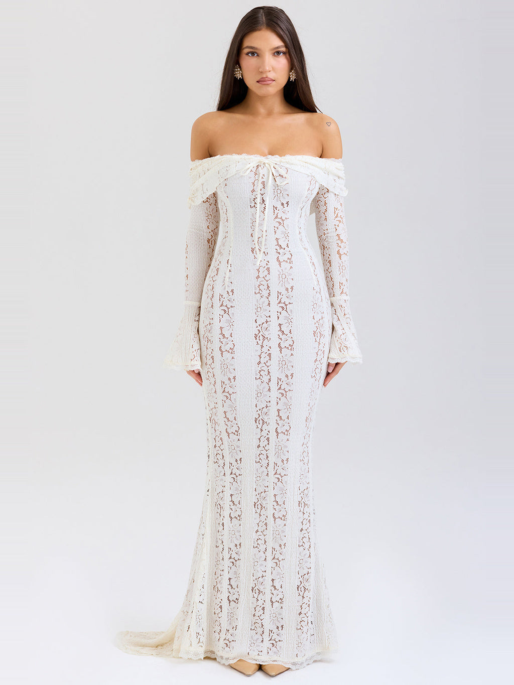 Belle Off Shoulder Floral Lace Maxi Dress — Svelte Chic