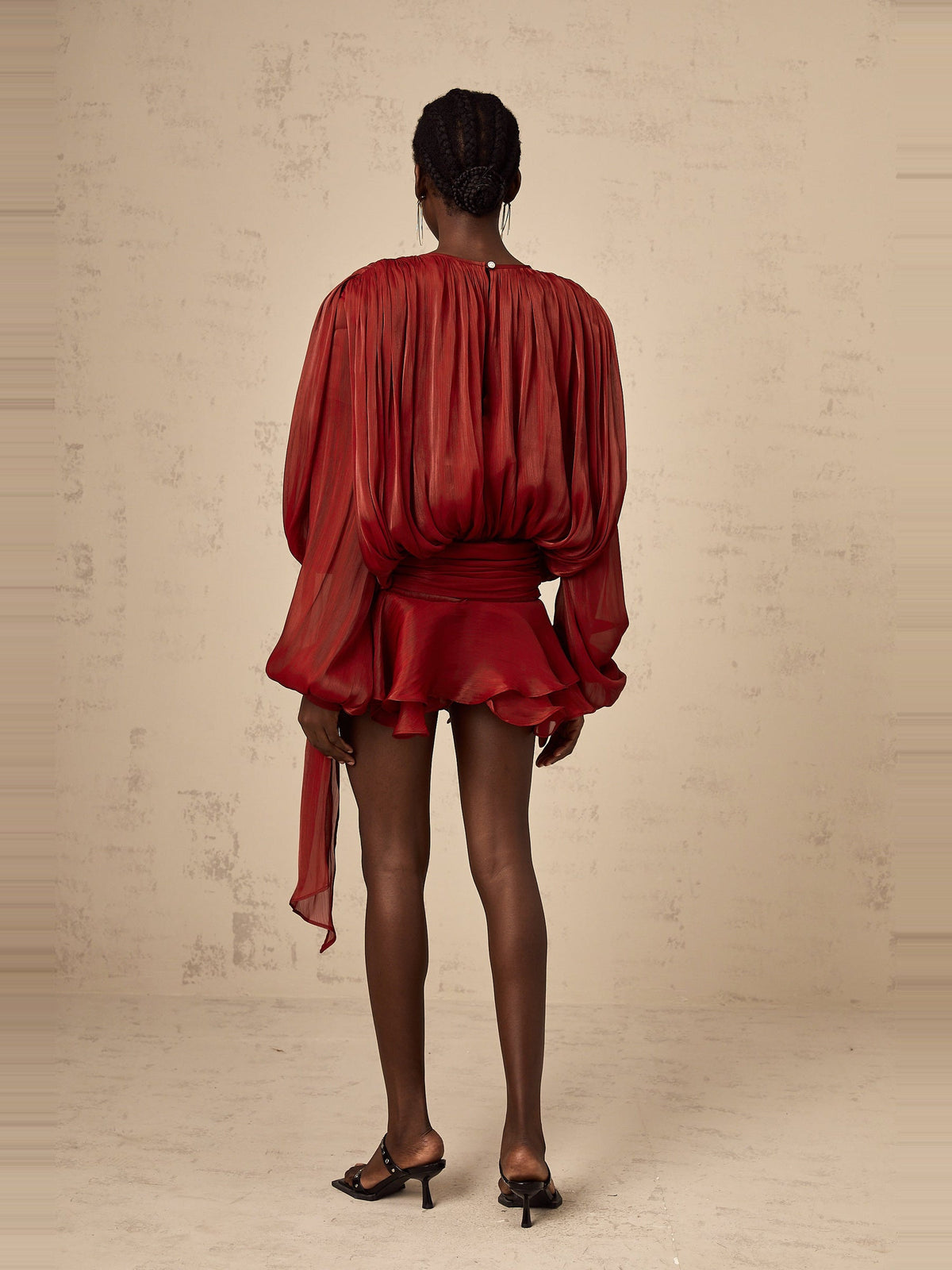 Eugenie Pleated Ruffle Mini Dress — Svelte Chic