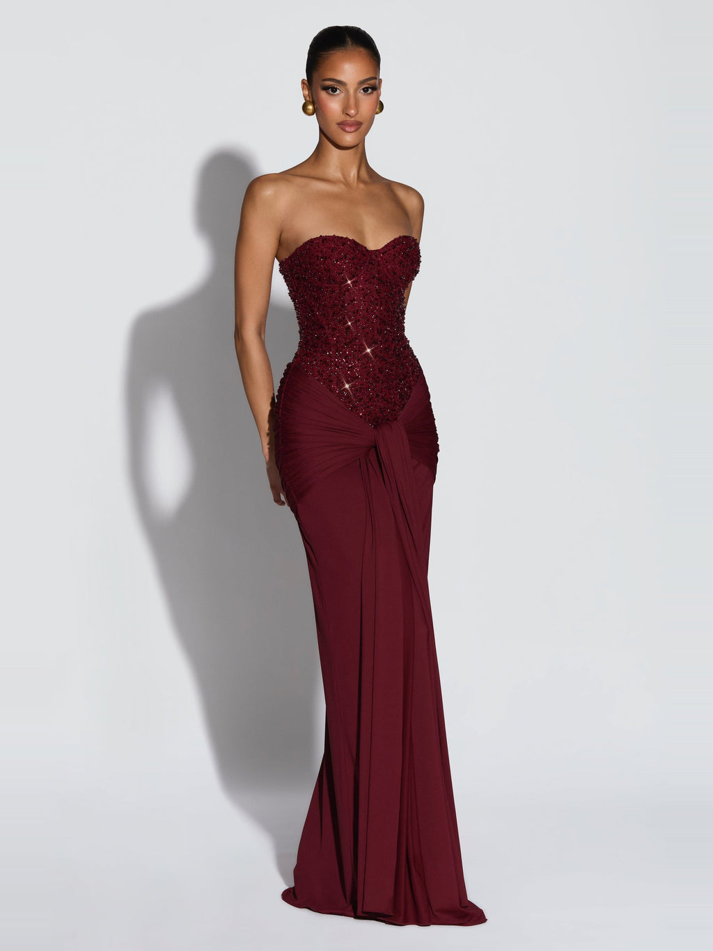 Carina Strapless Crystal Corset Maxi Dress — Svelte Chic