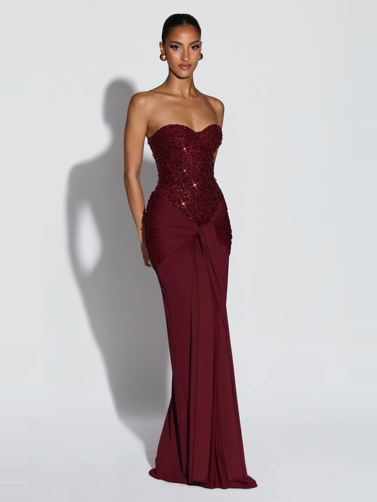 Carina Strapless Crystal Corset Maxi Dress — Svelte Chic