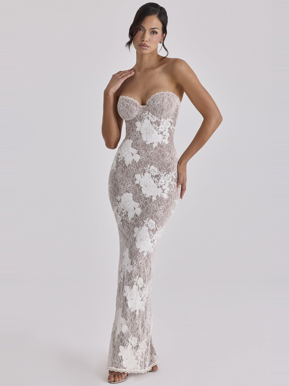 Lucienne Lace Corset Strapless Maxi Dress — Svelte Chic