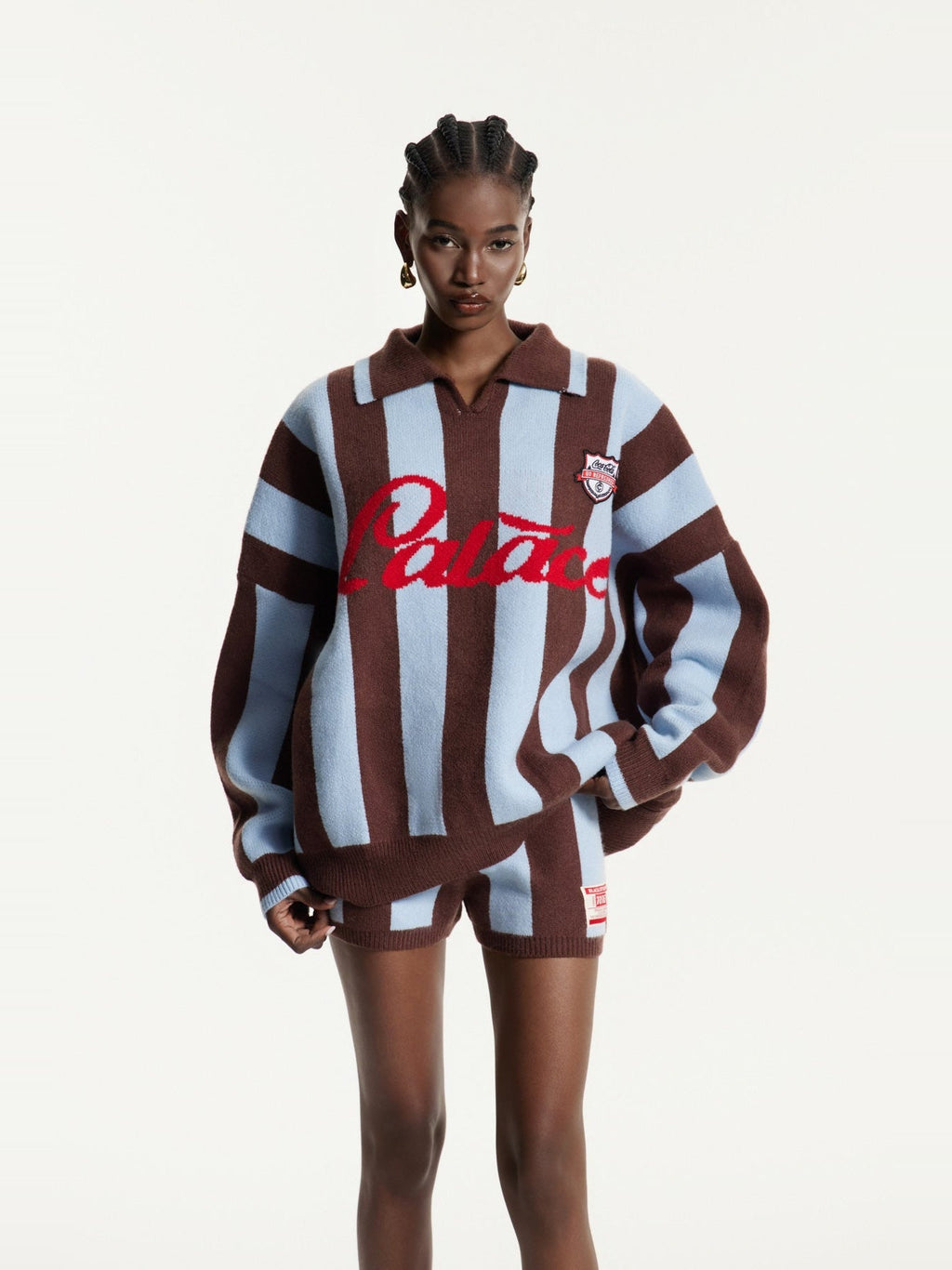 Edwena Striped Knit Polo Collar Shorts Set — Svelte Chic