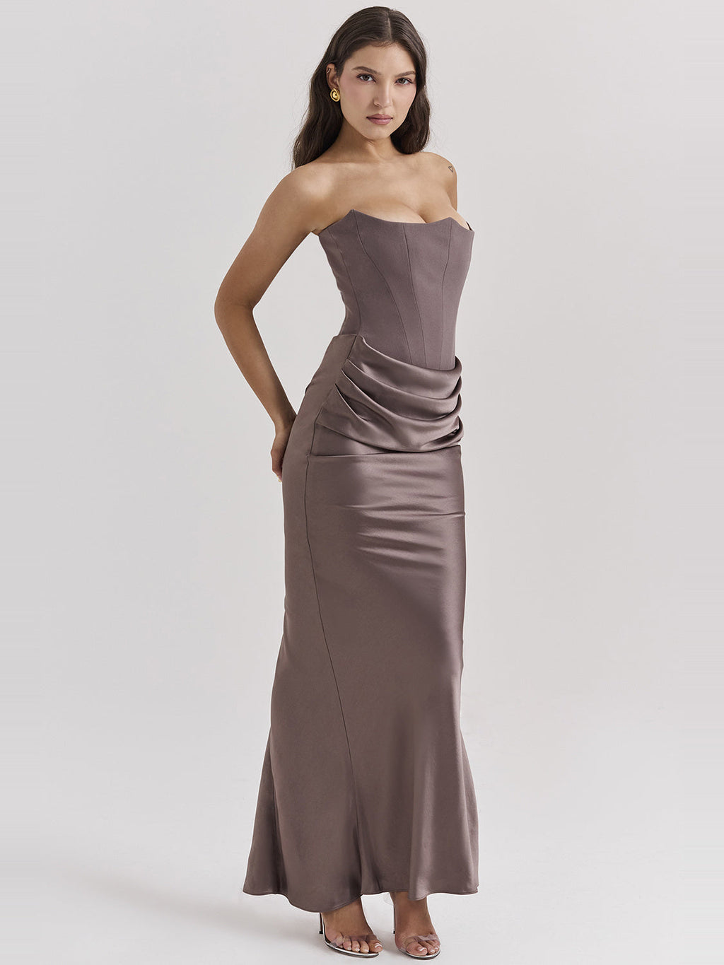 Persephone Strapless Corset Draped Maxi Dress — Svelte Chic