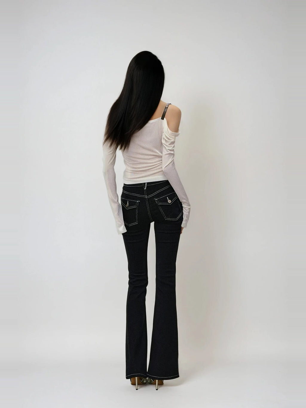 Derren Off-Shoulder Draped Buckle Strap Long Sleeve Top — Svelte Chic