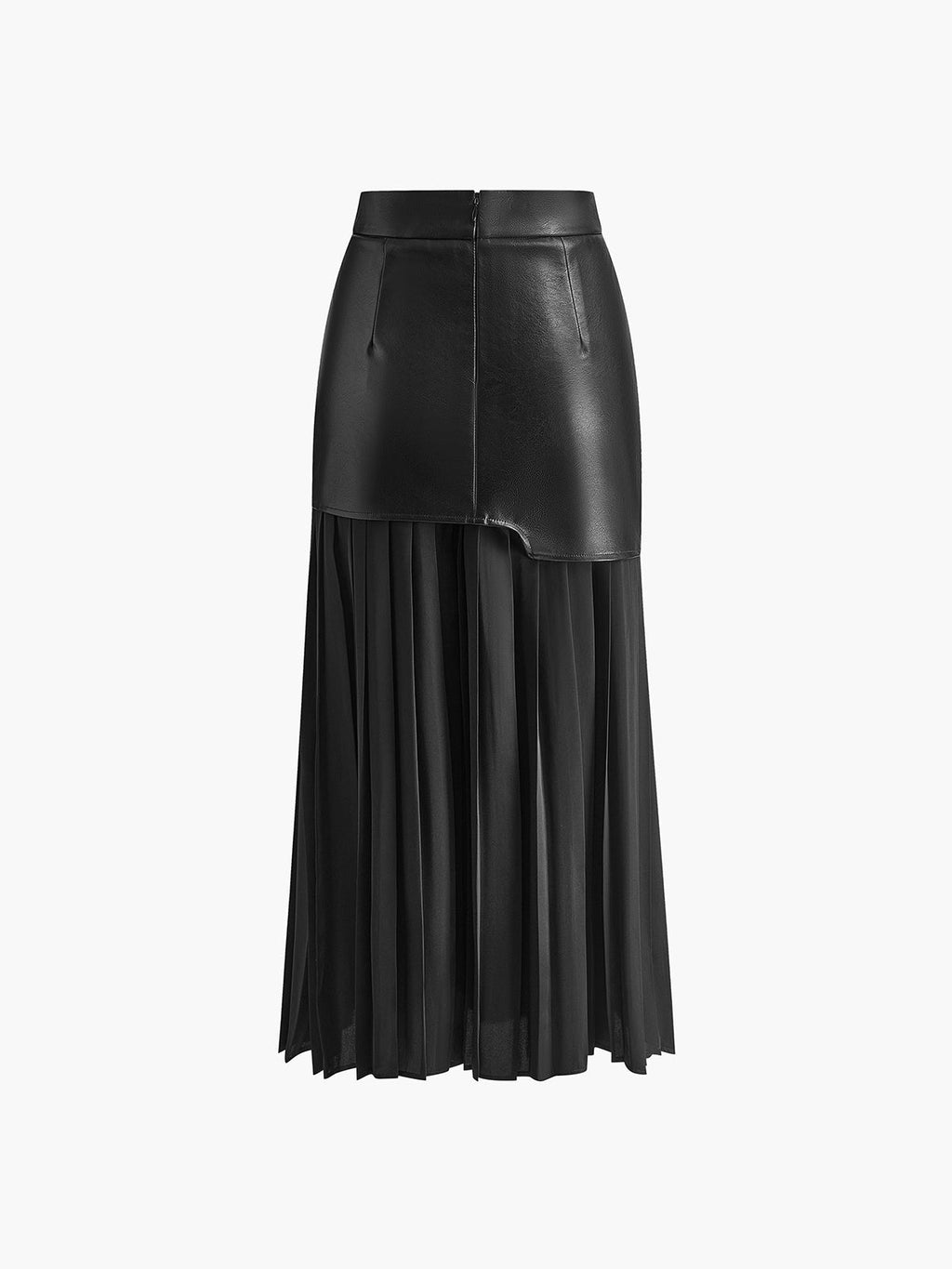 Asymmetric Faux Leather Pleated Midi Skirt — Svelte Chic