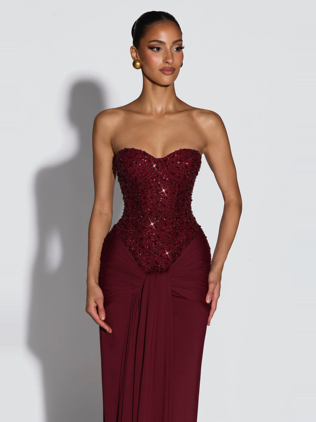 Carina Strapless Crystal Corset Maxi Dress — Svelte Chic