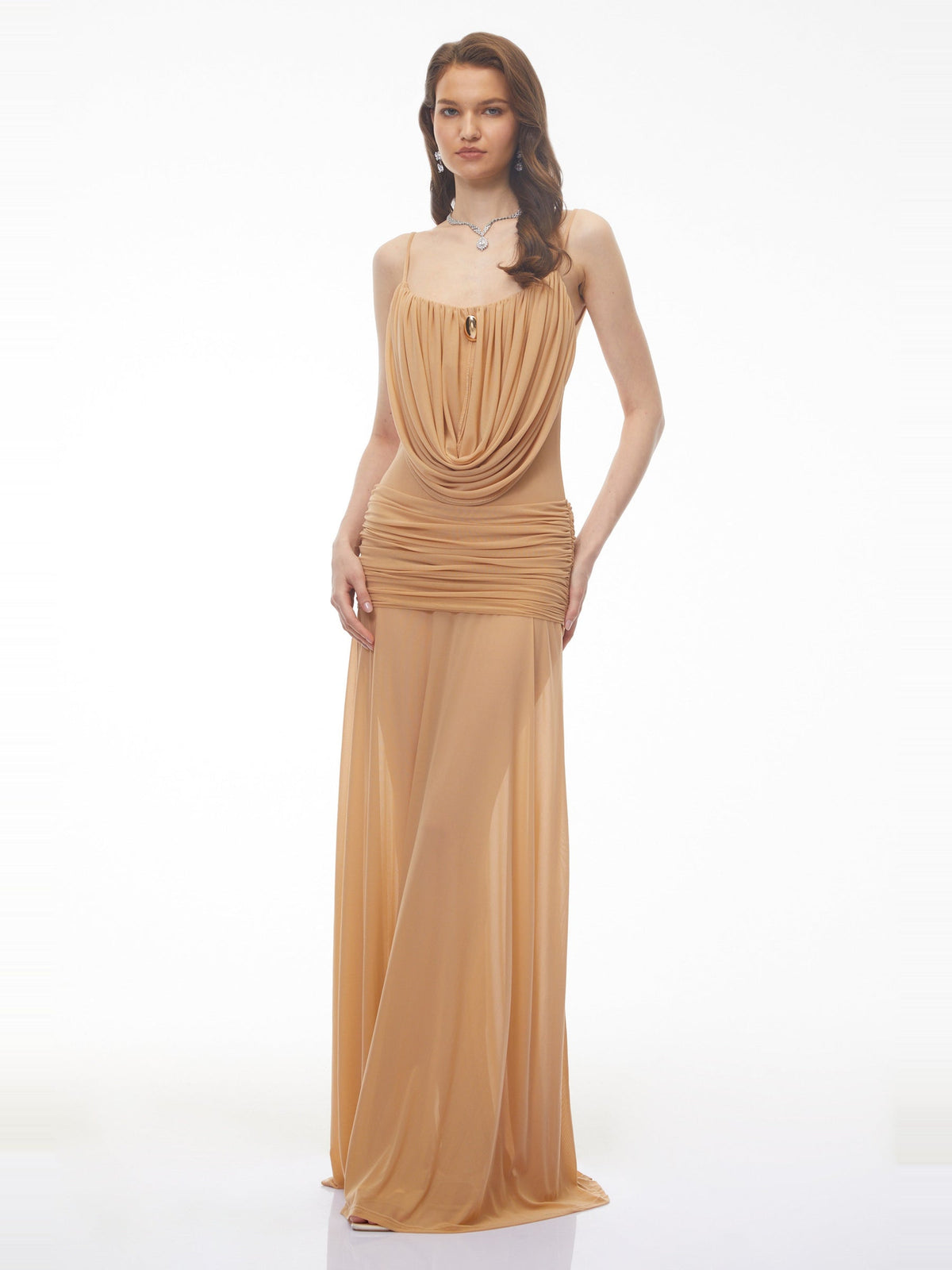 Mariana Gathered Cowl Neck Maxi Dress — Svelte Chic