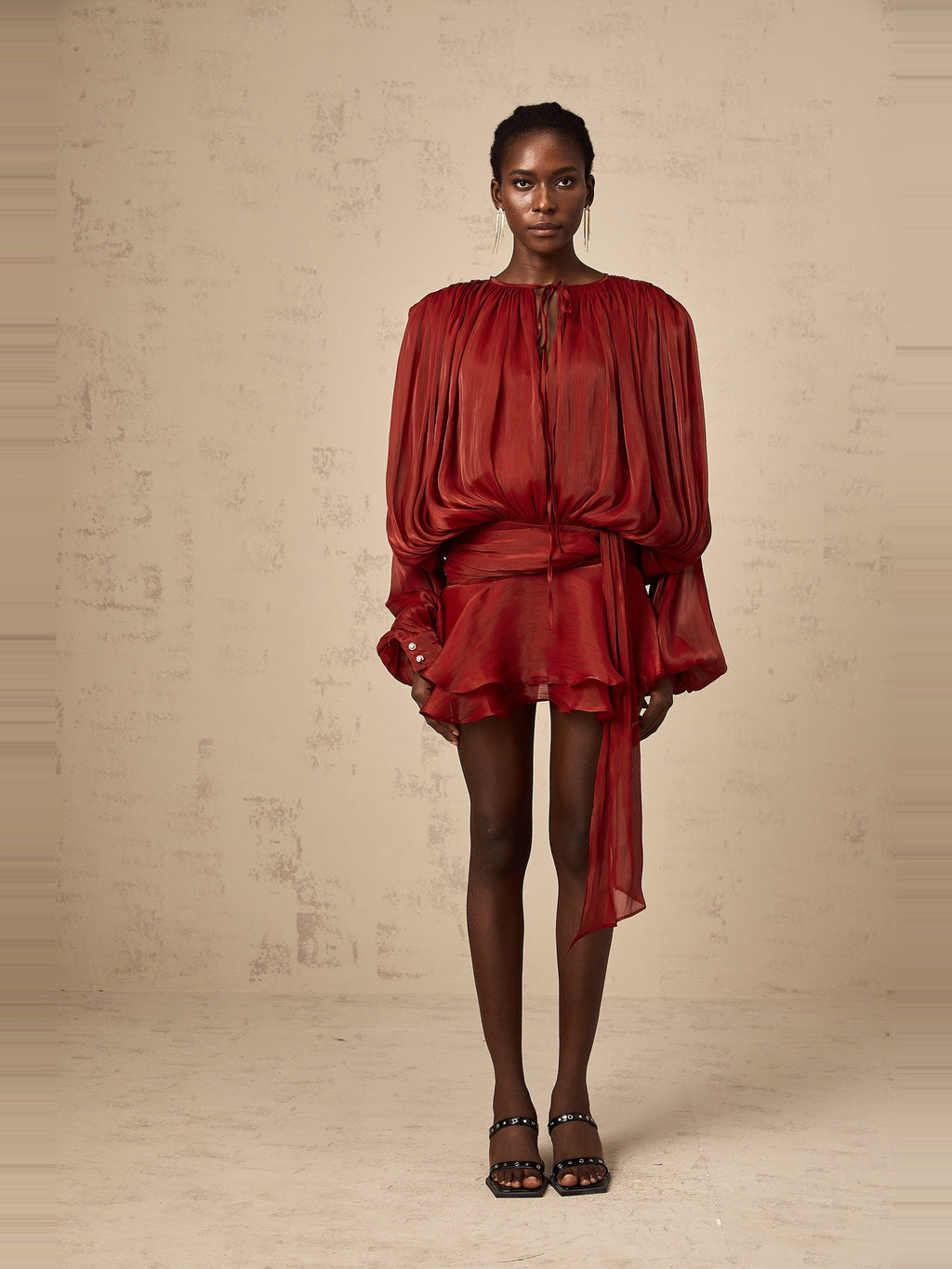Eugenie Pleated Ruffle Mini Dress — Svelte Chic
