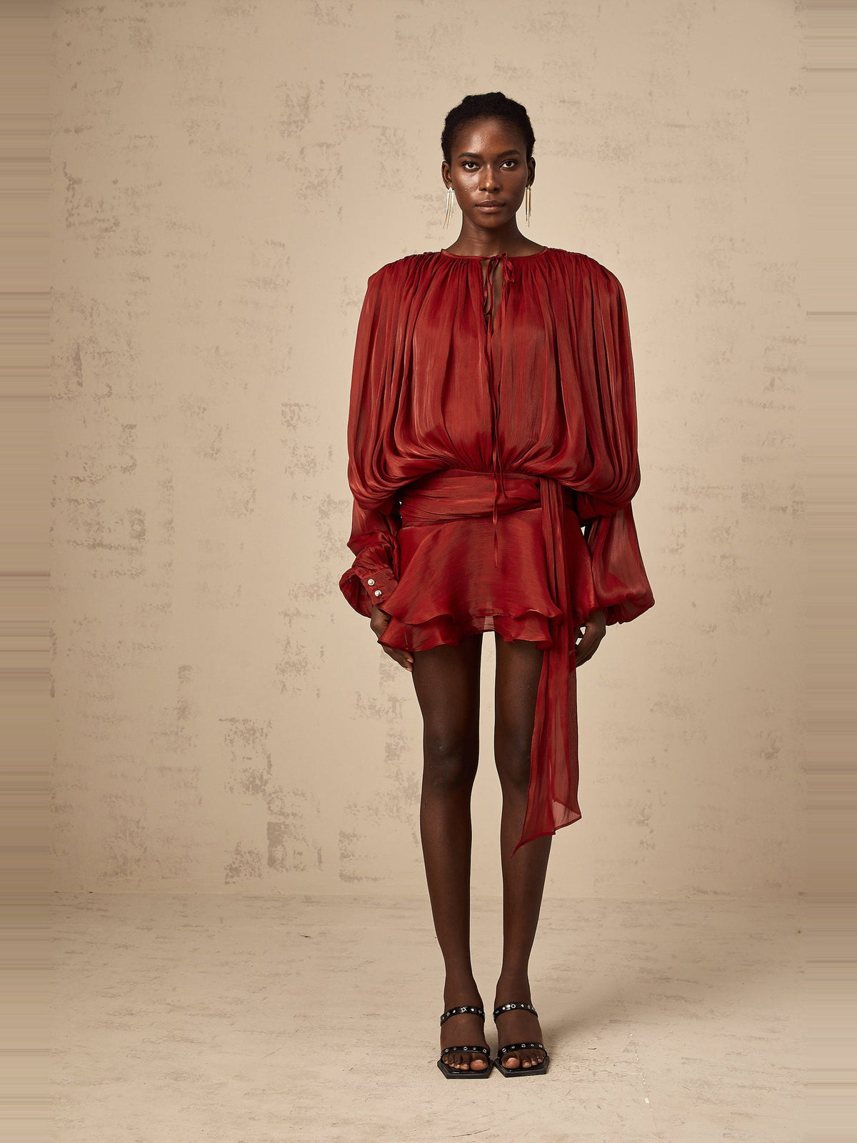 Eugenie Pleated Ruffle Mini Dress — Svelte Chic