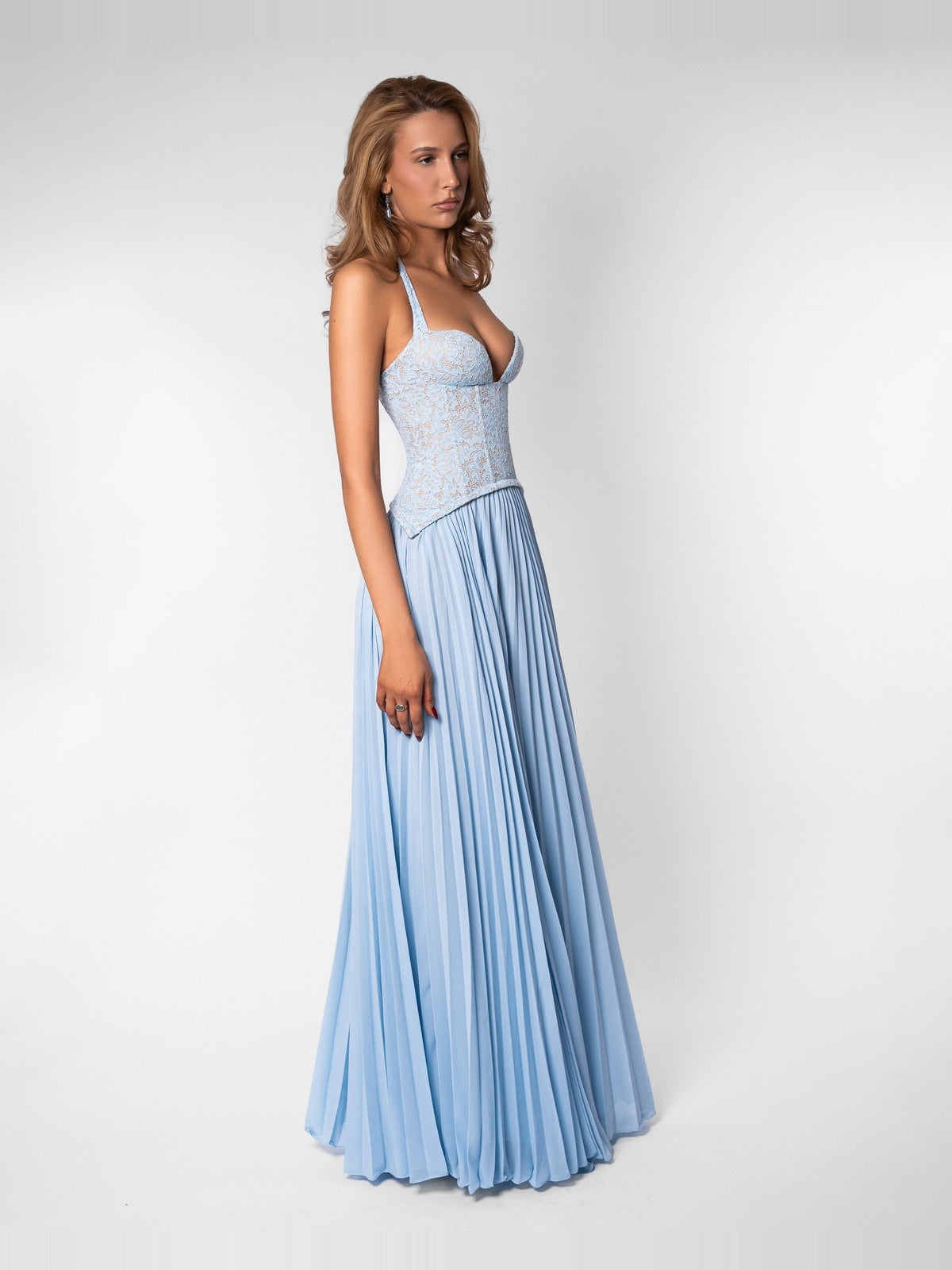 Gaia Lace Corset Pleated Maxi Dress — Svelte Chic