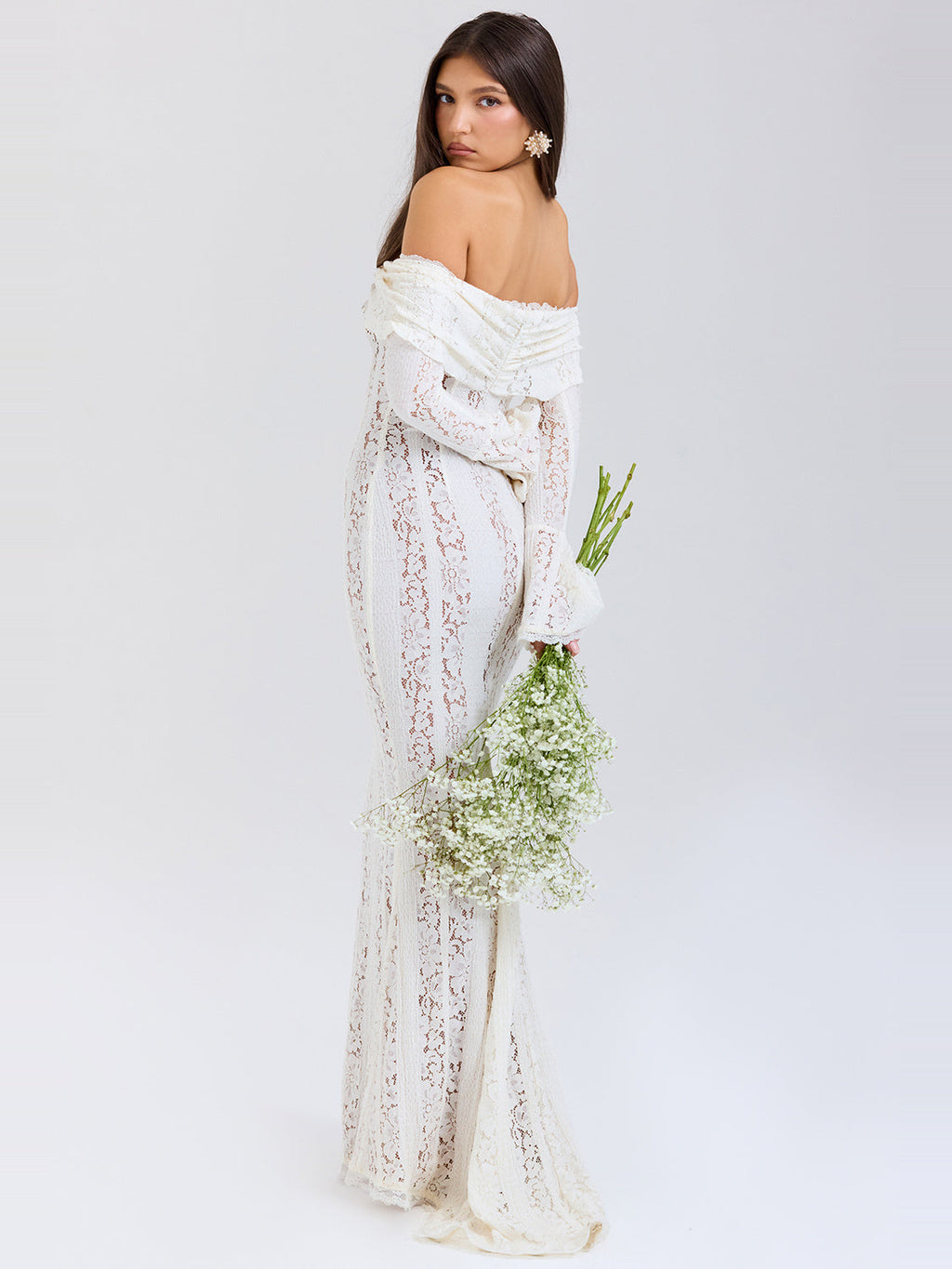 Belle Off Shoulder Floral Lace Maxi Dress — Svelte Chic