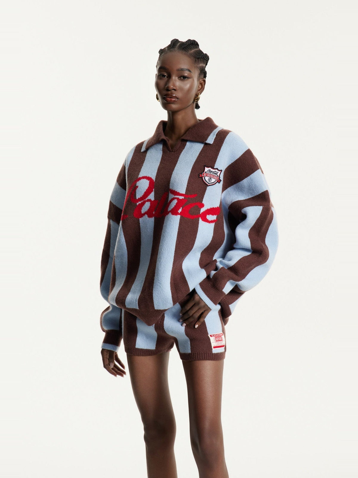 Edwena Striped Knit Polo Collar Shorts Set — Svelte Chic