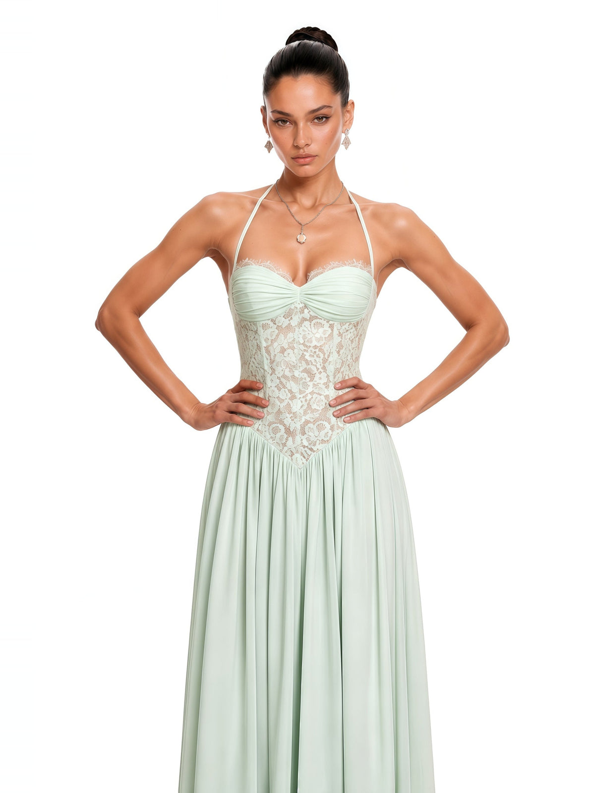 Joelle Halter Lace Corset Maxi Dress — Svelte Chic
