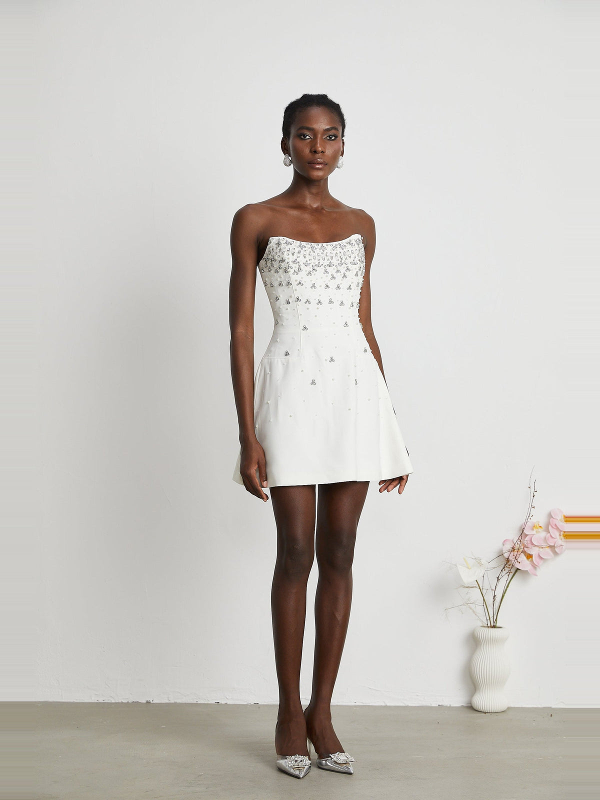 Melisande Off-Shoulder Beaded Sleeveless Mini Gown — Svelte Chic