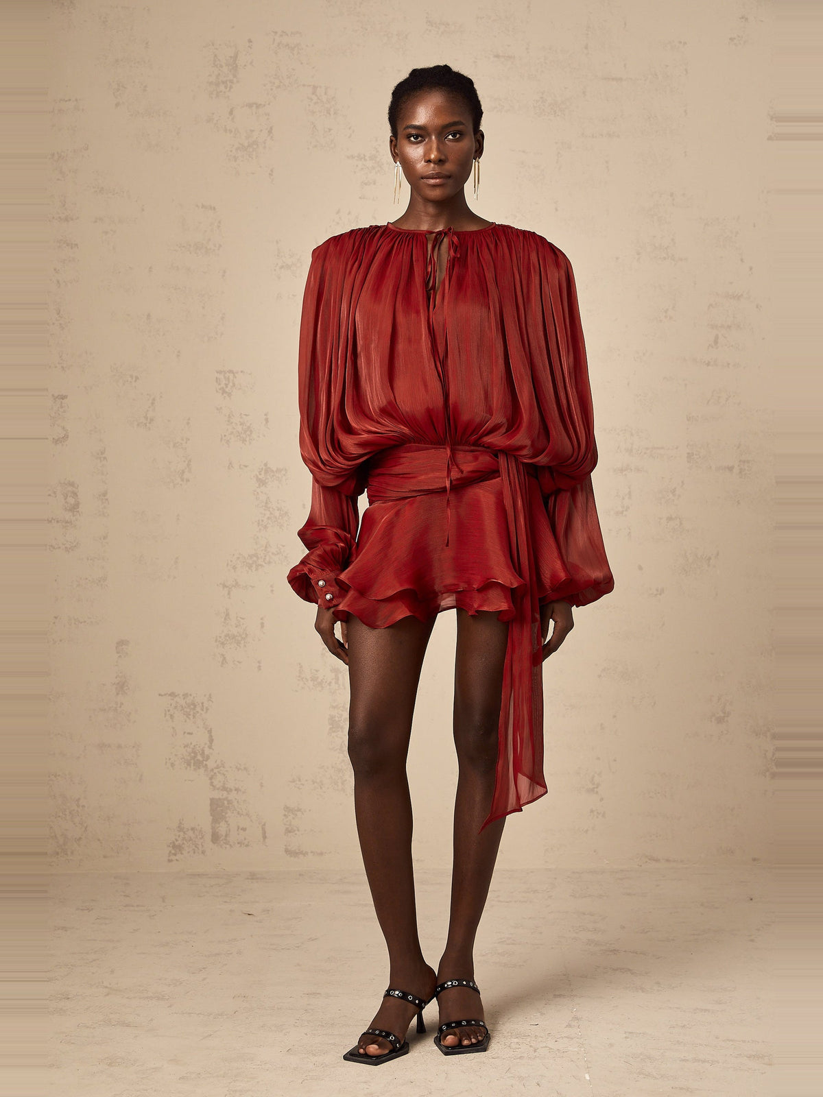 Eugenie Pleated Ruffle Mini Dress — Svelte Chic