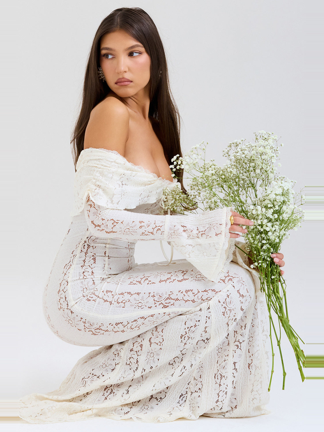 Belle Off Shoulder Floral Lace Maxi Dress — Svelte Chic