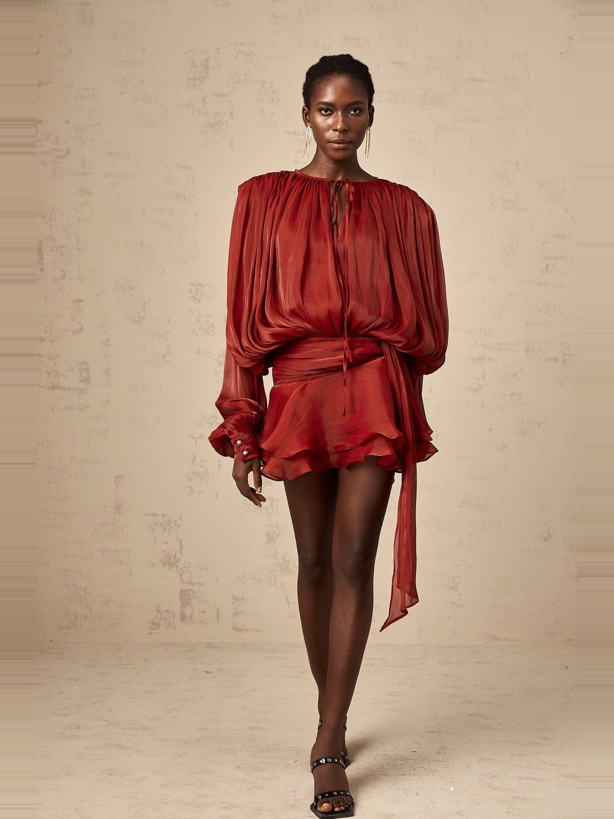 Eugenie Pleated Ruffle Mini Dress — Svelte Chic