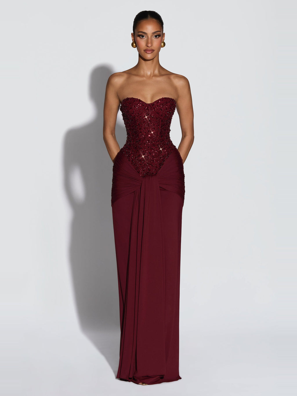 Carina Strapless Crystal Corset Maxi Dress — Svelte Chic