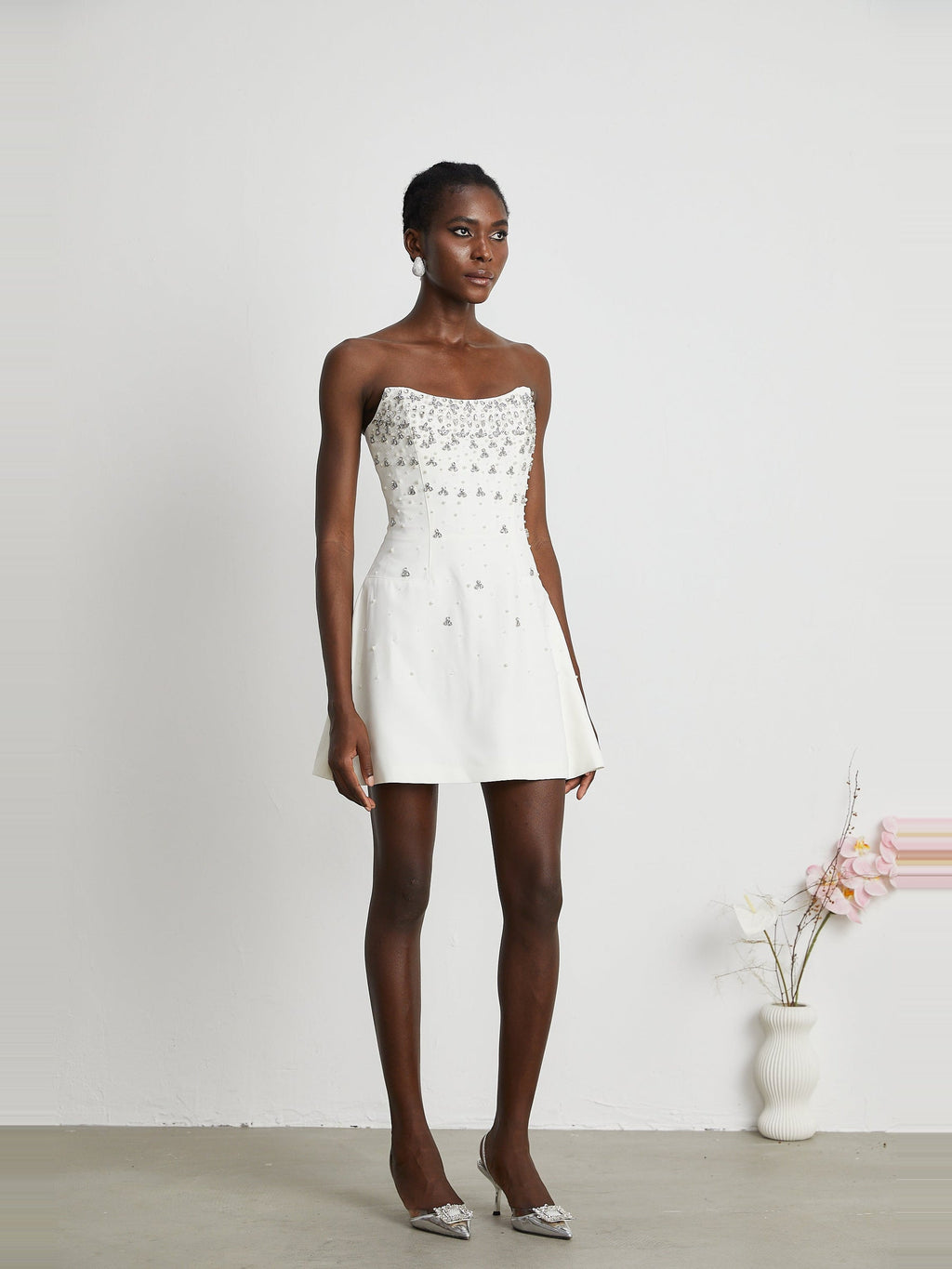 Melisande Off-Shoulder Beaded Sleeveless Mini Gown — Svelte Chic
