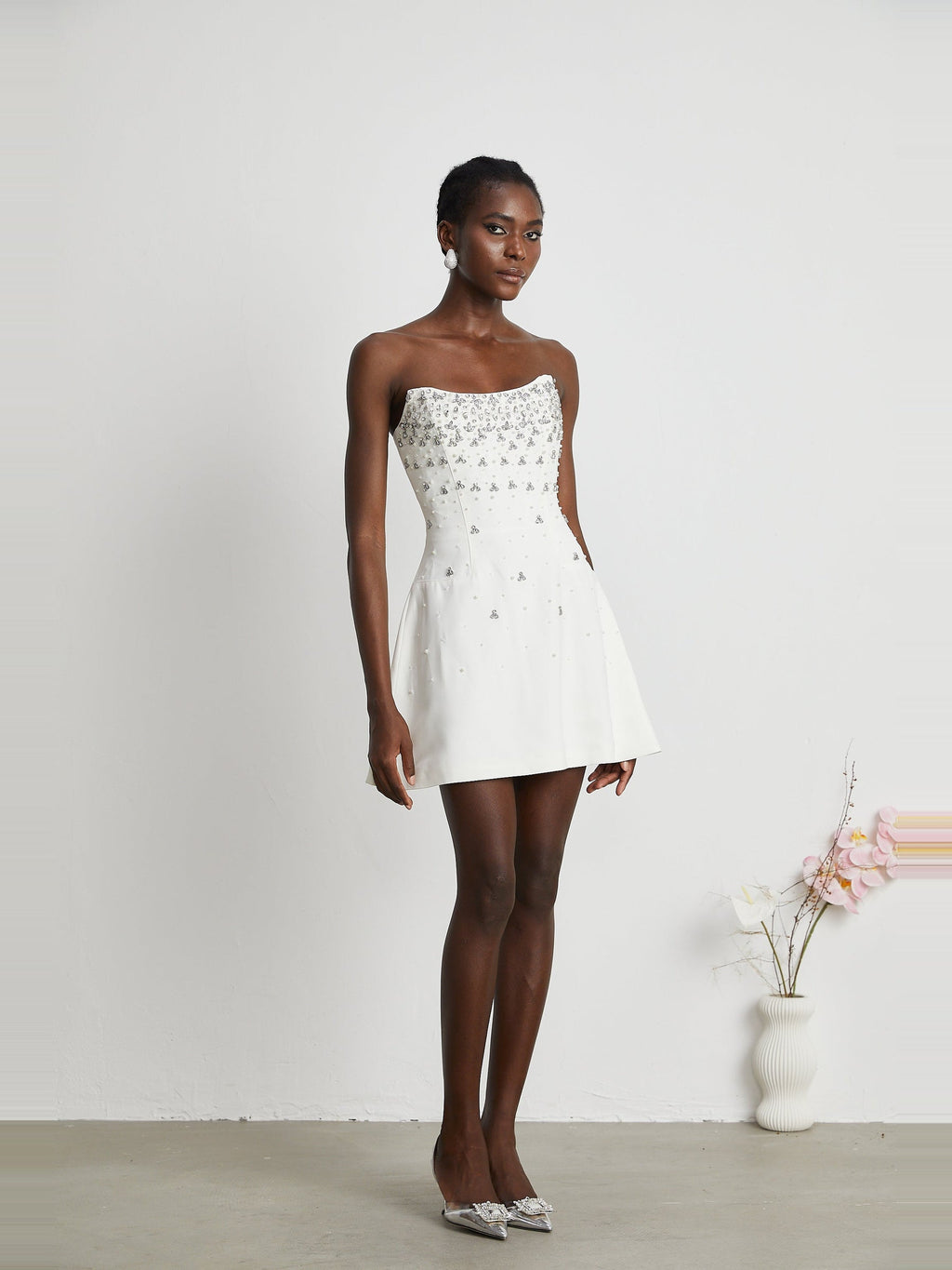 Melisande Off-Shoulder Beaded Sleeveless Mini Gown — Svelte Chic