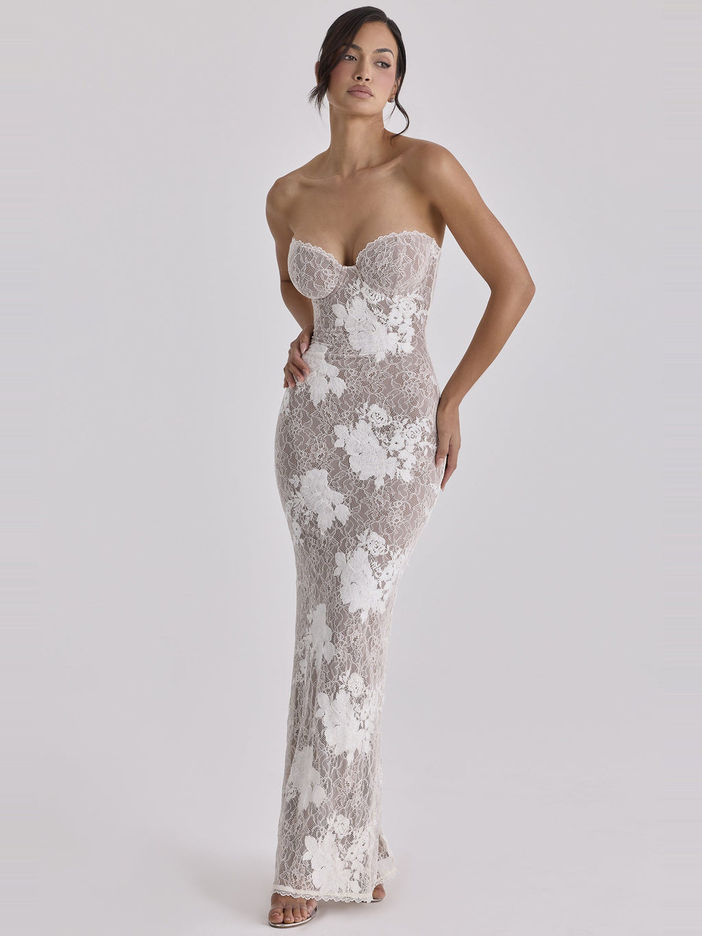 Lucienne Lace Corset Strapless Maxi Dress — Svelte Chic