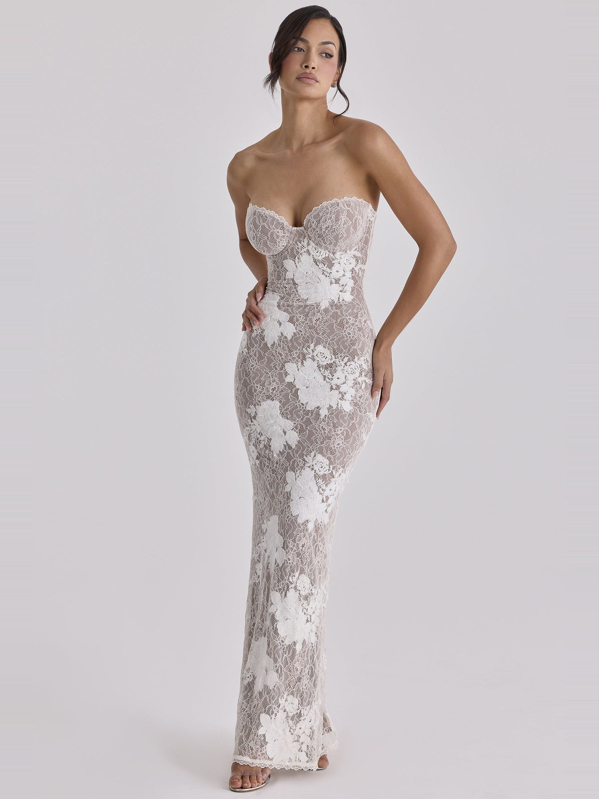Lucienne Lace Corset Strapless Maxi Dress — Svelte Chic