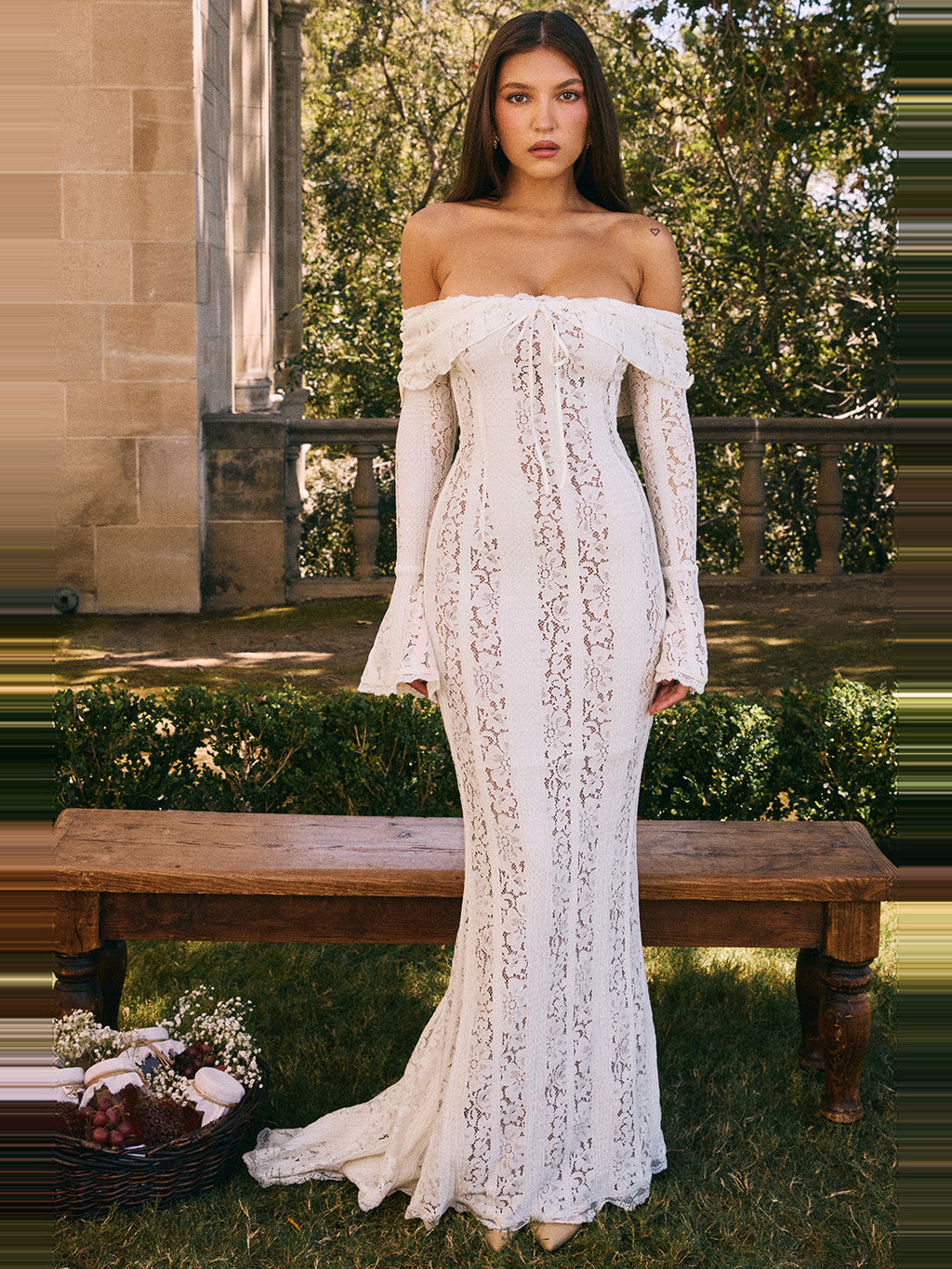 Belle Off Shoulder Floral Lace Maxi Dress — Svelte Chic