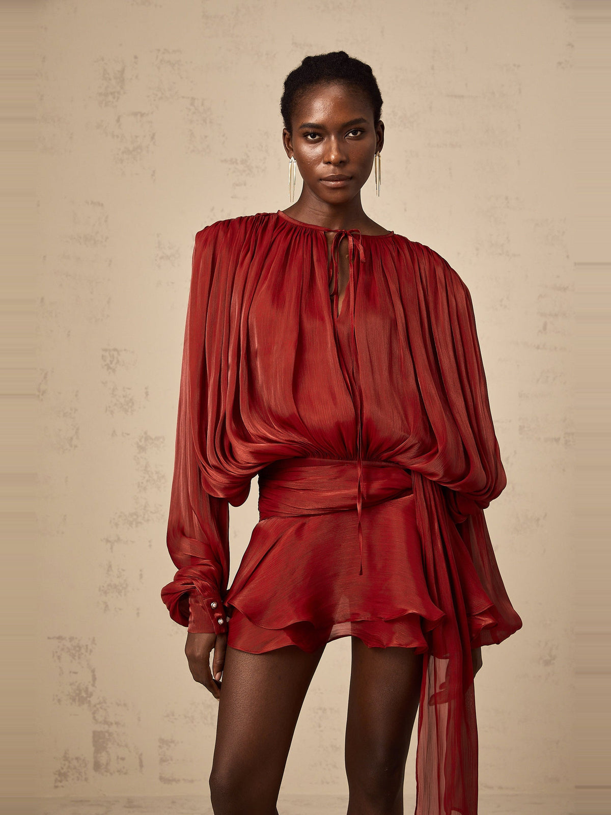 Eugenie Pleated Ruffle Mini Dress — Svelte Chic