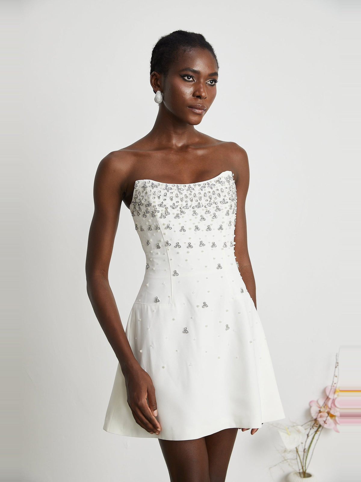 Melisande Off-Shoulder Beaded Sleeveless Mini Gown — Svelte Chic