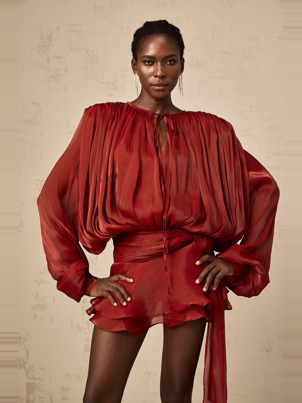 Eugenie Pleated Ruffle Mini Dress — Svelte Chic