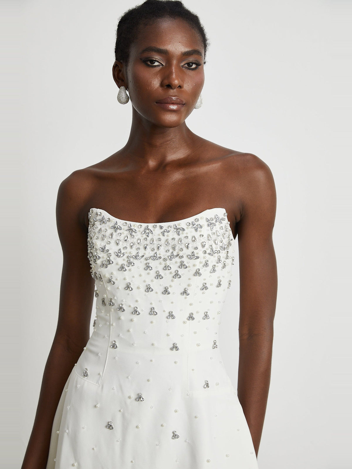 Melisande Off-Shoulder Beaded Sleeveless Mini Gown — Svelte Chic