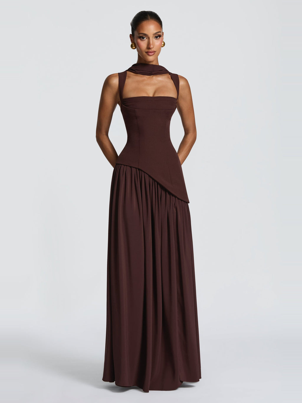 Tullulah Square Neck Corset Maxi Dress with Slit — Svelte Chic