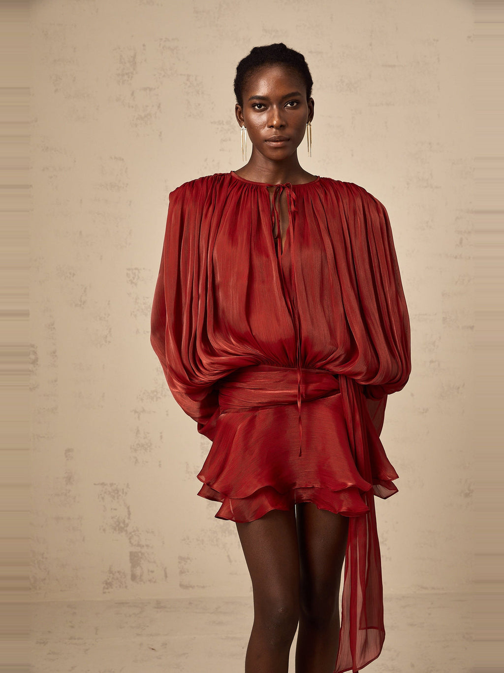 Eugenie Pleated Ruffle Mini Dress — Svelte Chic