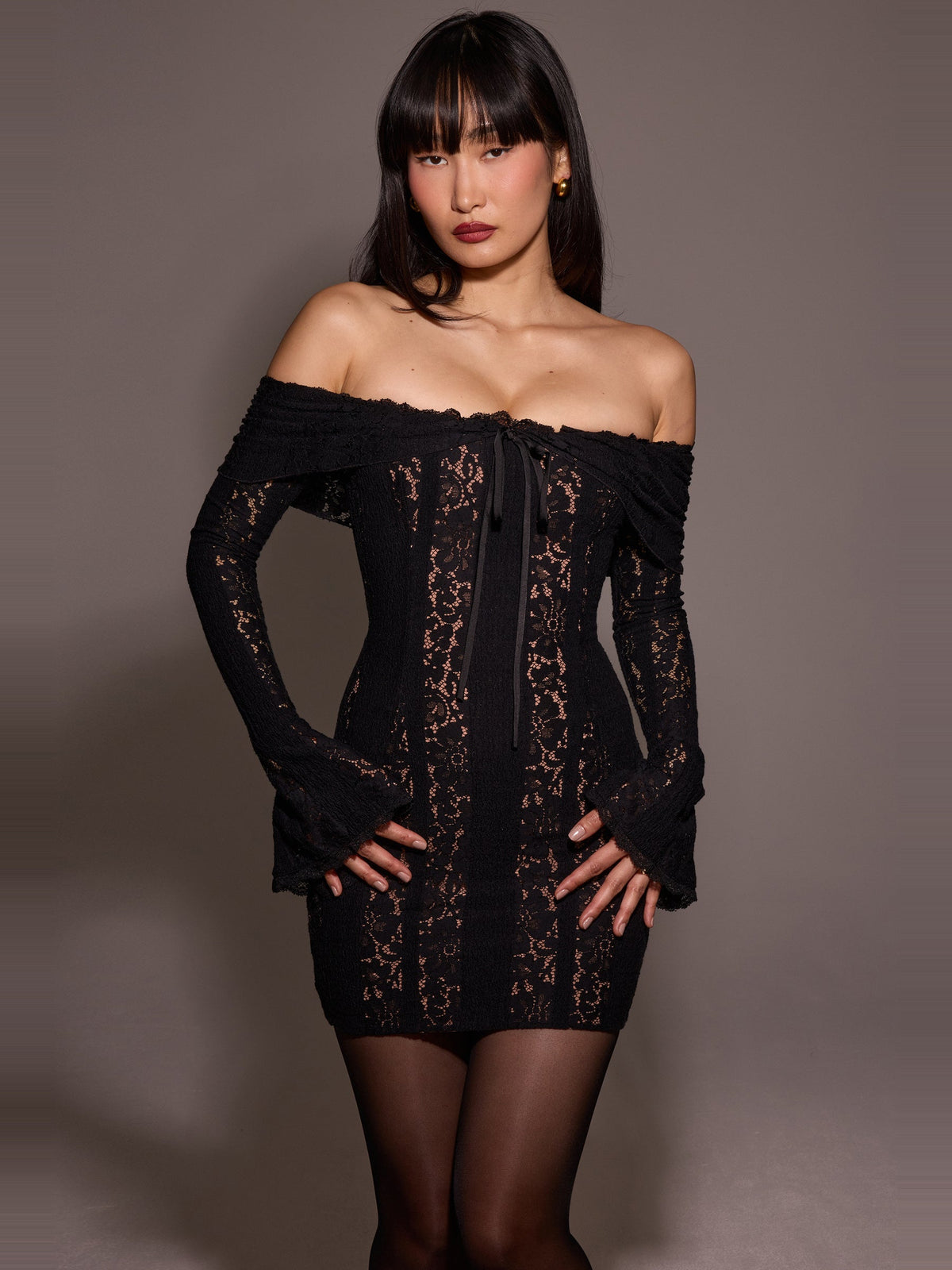 Sadie Floral Lace Off Shoulder Mini Dress — Svelte Chic