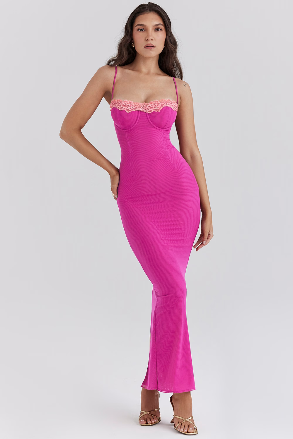 Isla Lace Detail Bodycon Dress in Pink — Svelte Chic