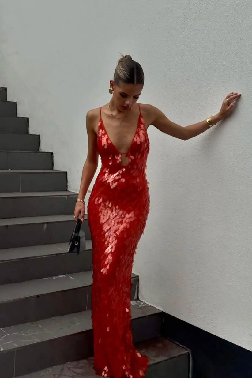 Kailani Sequin Maxi Dress in Red — Svelte Chic
