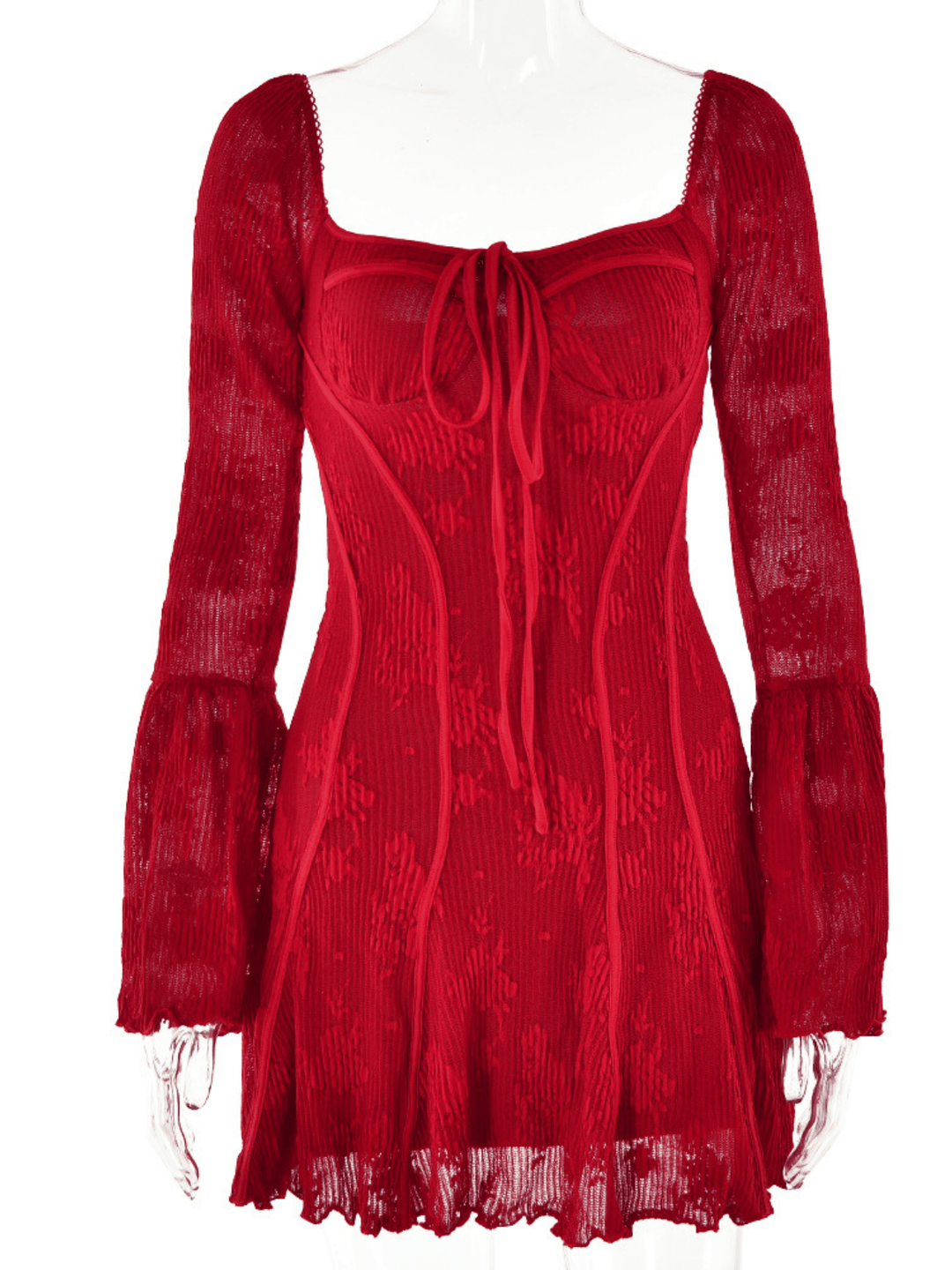 Lowell Kare Yaka Çiçekli Mini Elbise Kırmızı