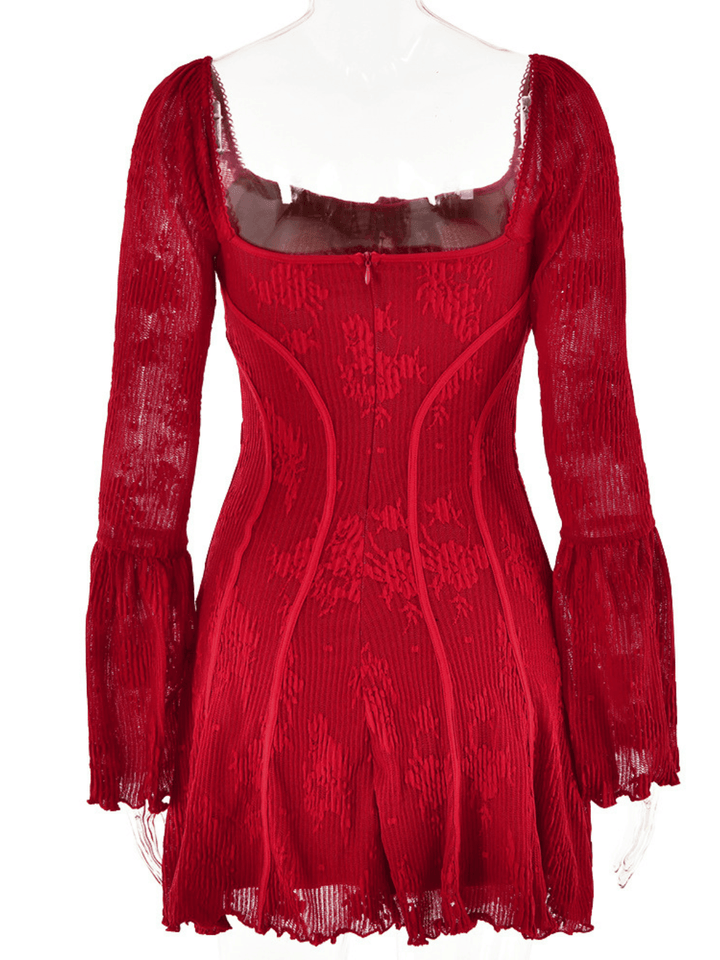 Lowell Kare Yaka Çiçekli Mini Elbise Kırmızı