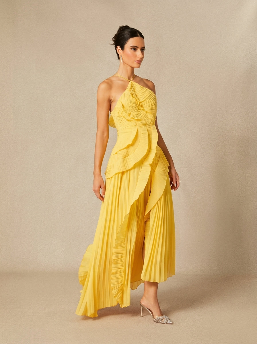 Flora Halter Pleated Maxi Dress — Svelte Chic