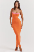 Isla Lace Detail Bodycon Dress in Orange — Svelte Chic