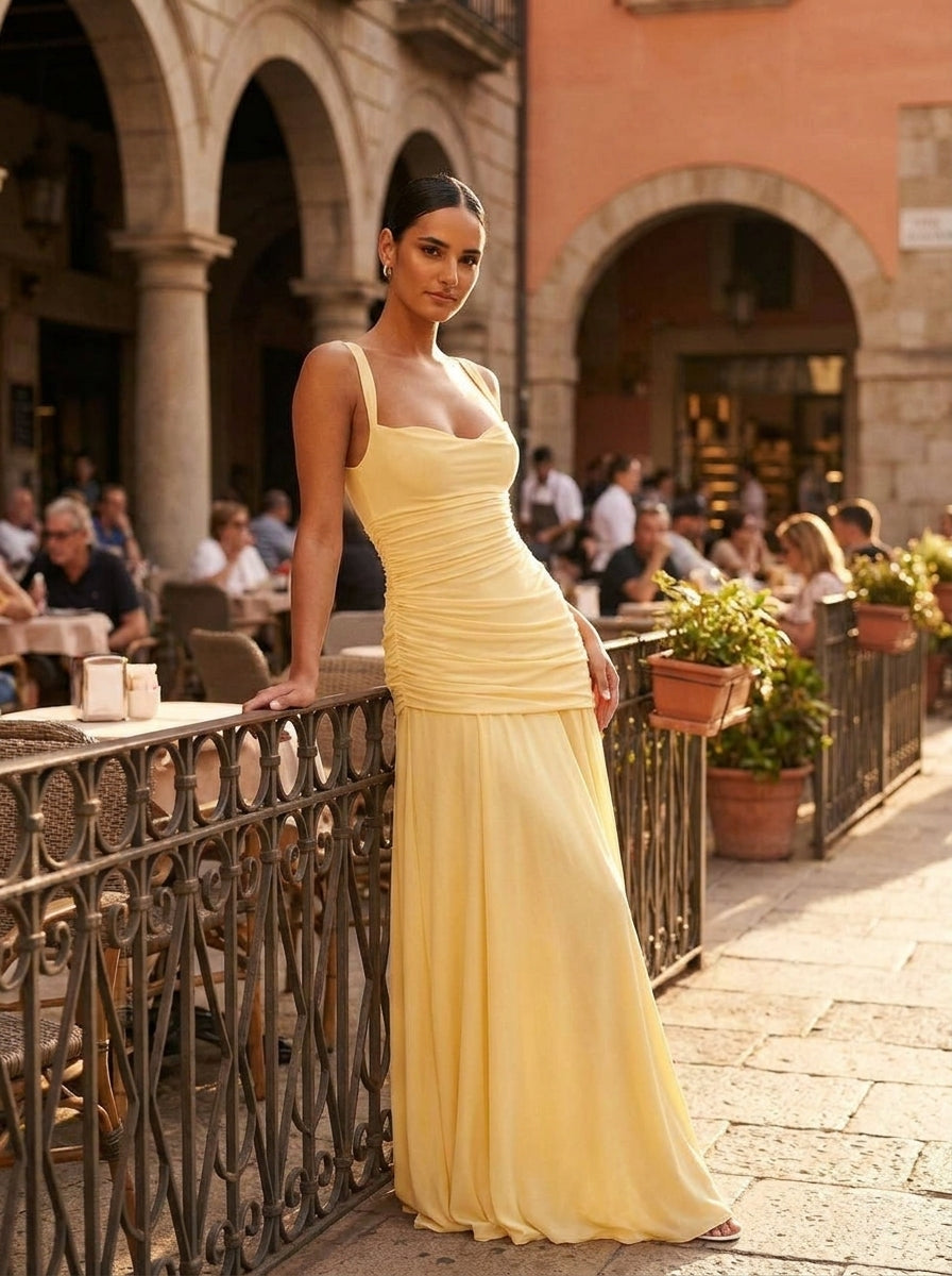 Draped Maxi Dress in Butter Yellow — Svelte Chic