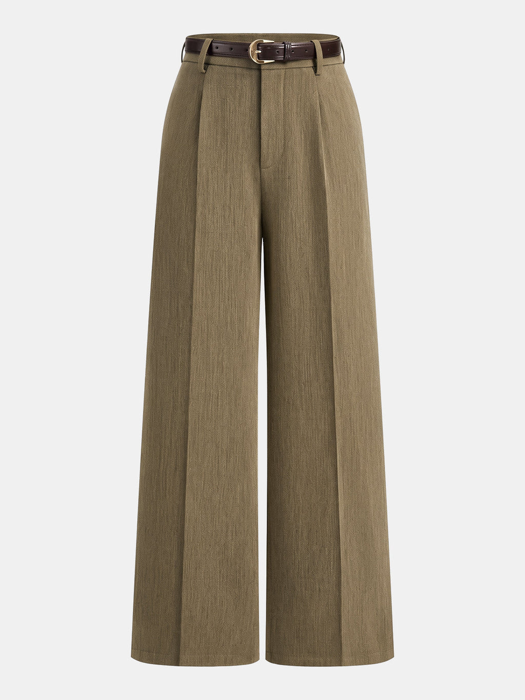 Pleated Belted Wide Leg Tailored Pants in Camel — Svelte Chic