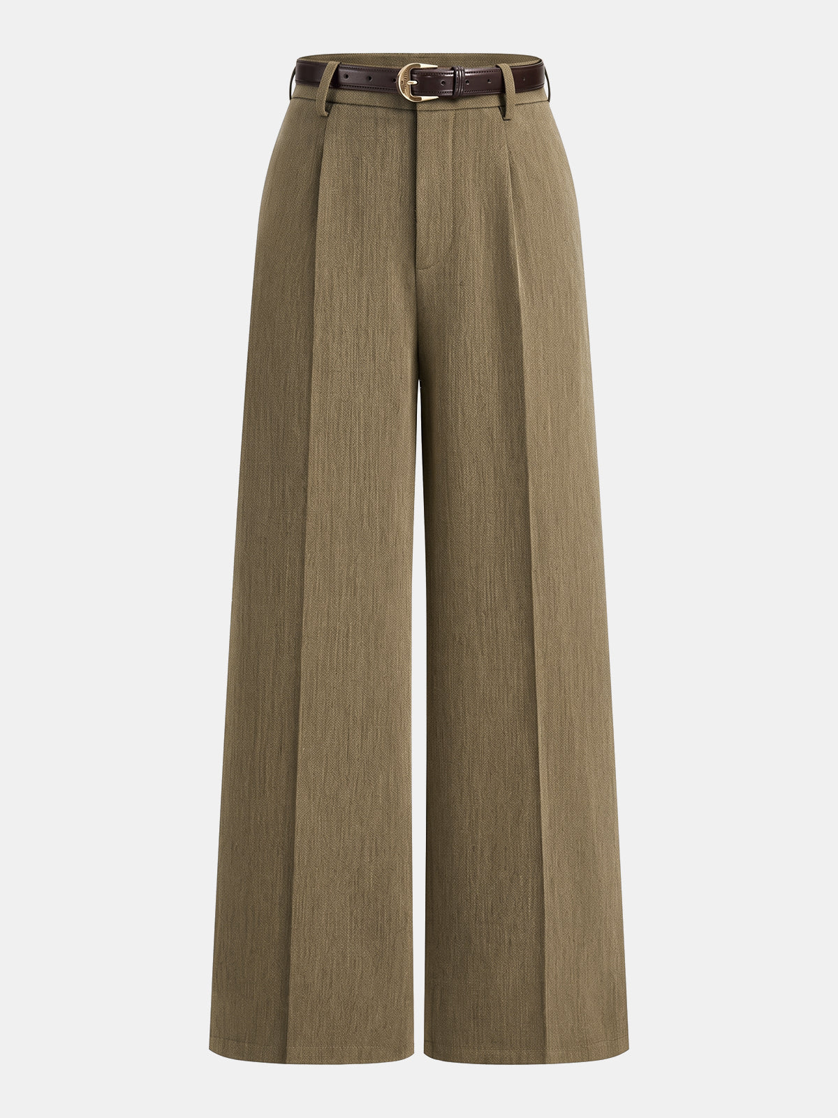 Pleated Belted Wide Leg Tailored Pants in Camel — Svelte Chic