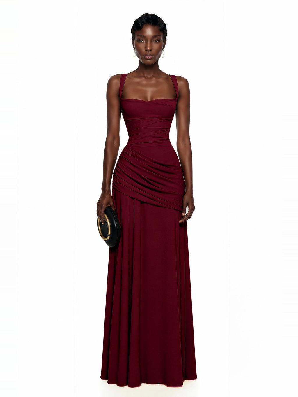 Sanne Gathered Corset Square Neck Maxi Dress in Red — Svelte Chic