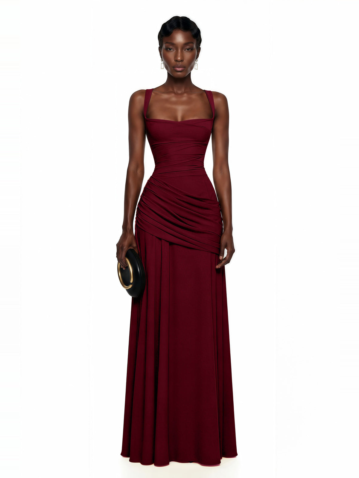 Sanne Gathered Corset Square Neck Maxi Dress in Red — Svelte Chic