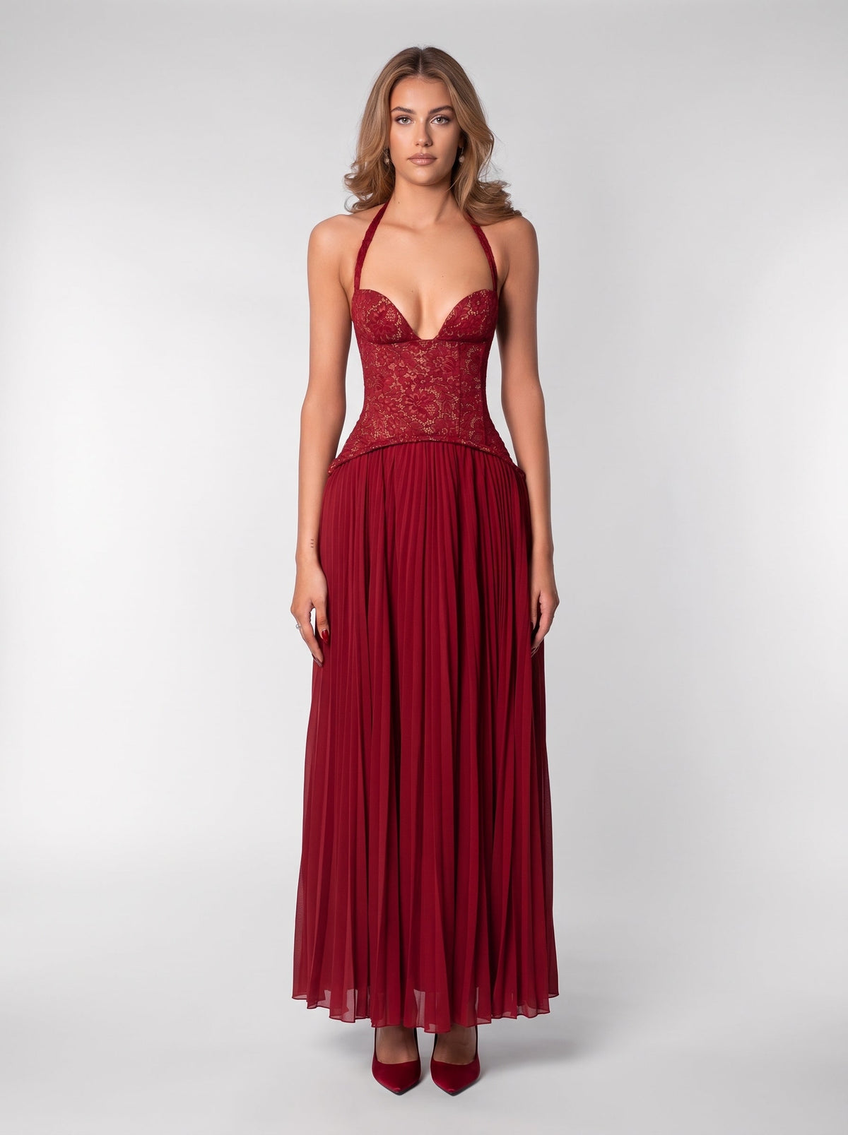 Gaia Halter Lace Corset Maxi Dress — Svelte Chic