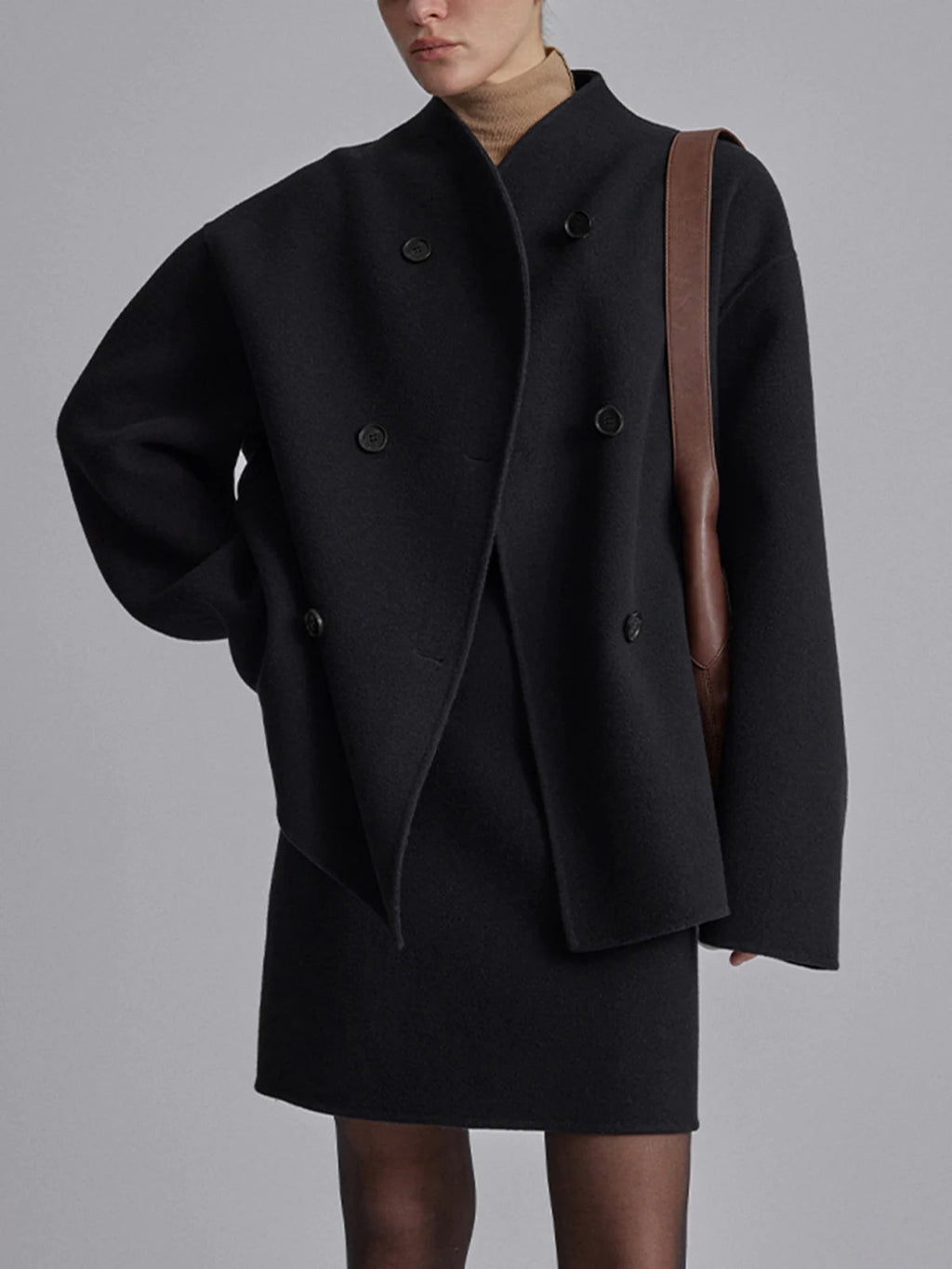 Oversized Double-Breasted Cropped Jacket — Svelte Chic