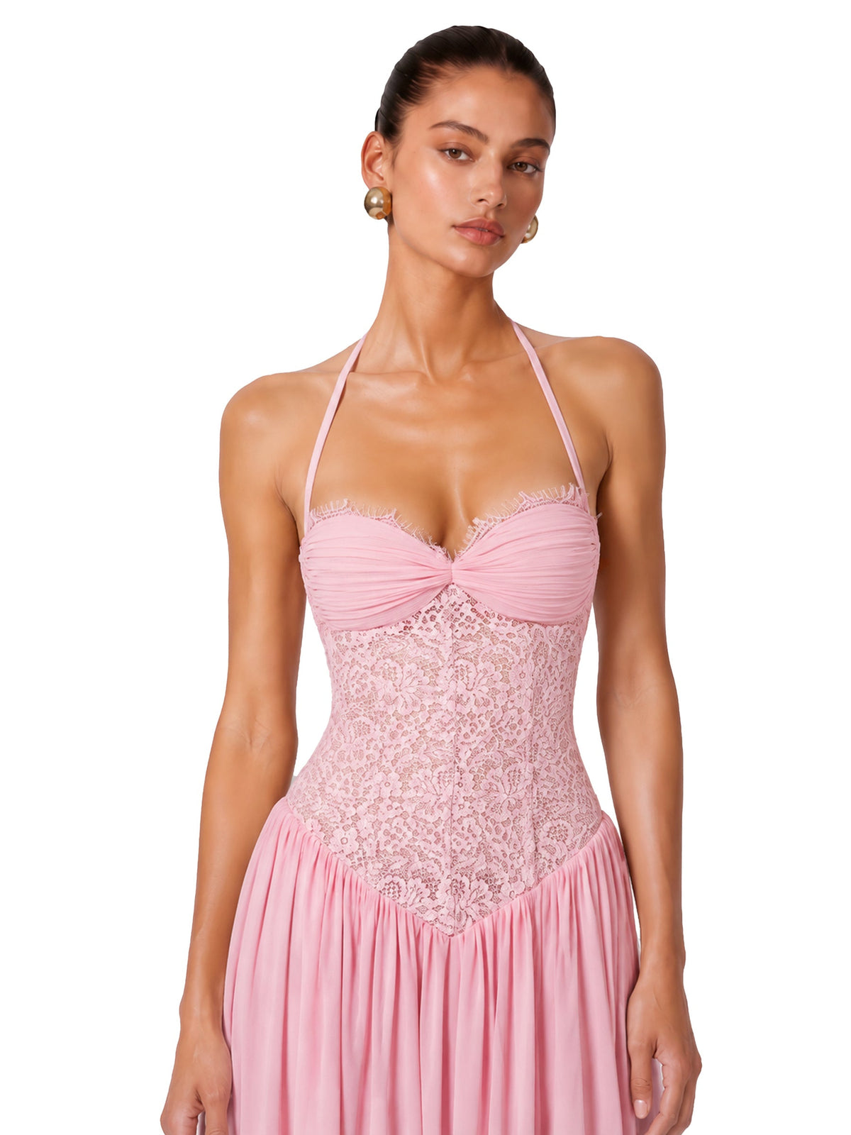 Joelle Halter Lace Corset Maxi Dress — Svelte Chic