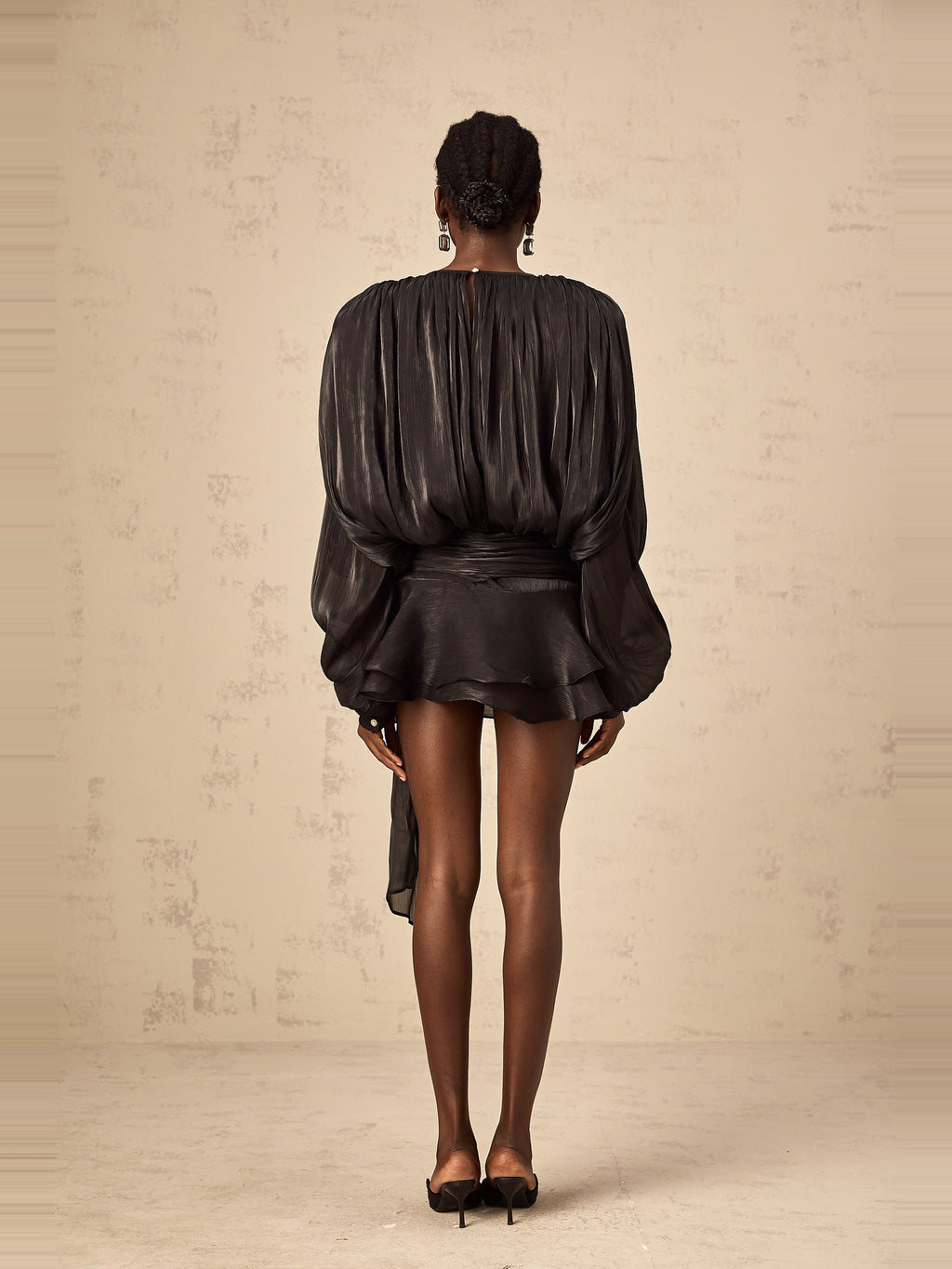Eugenie Pleated Ruffle Mini Dress — Svelte Chic