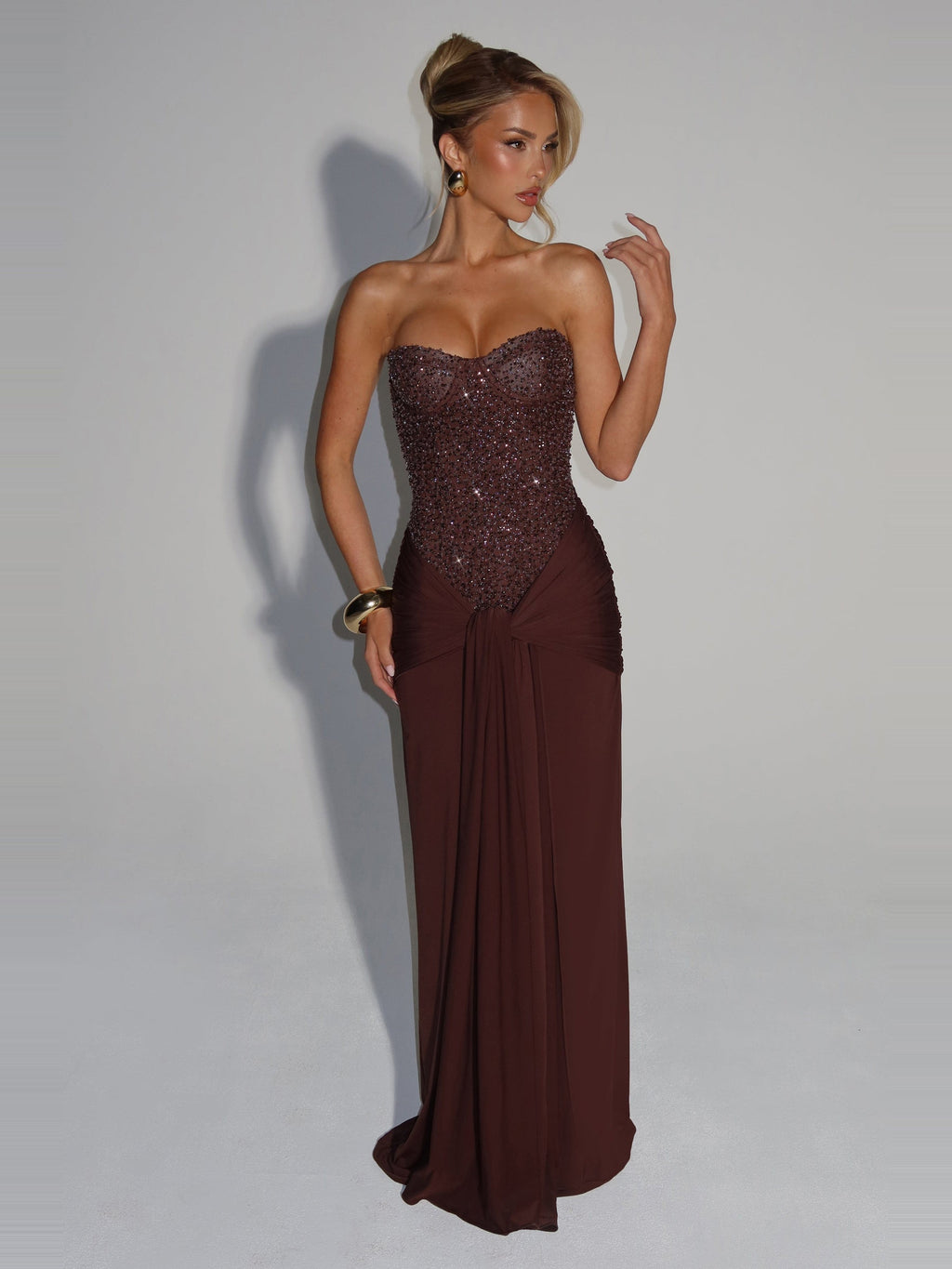 Carina Strapless Crystal Corset Maxi Dress — Svelte Chic